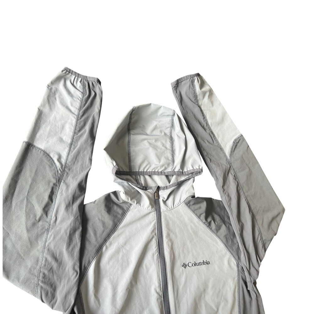 Columbia Mens Gray Full Zip Hooded Windbreaker Jacket Small Light Hiking (1022) - Picture 2 of 13